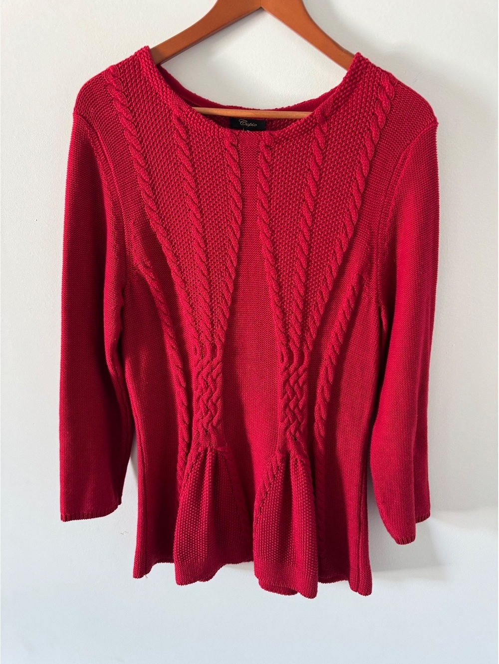 Cupio Red Cable Knit Cotton Rayon Sweater XL